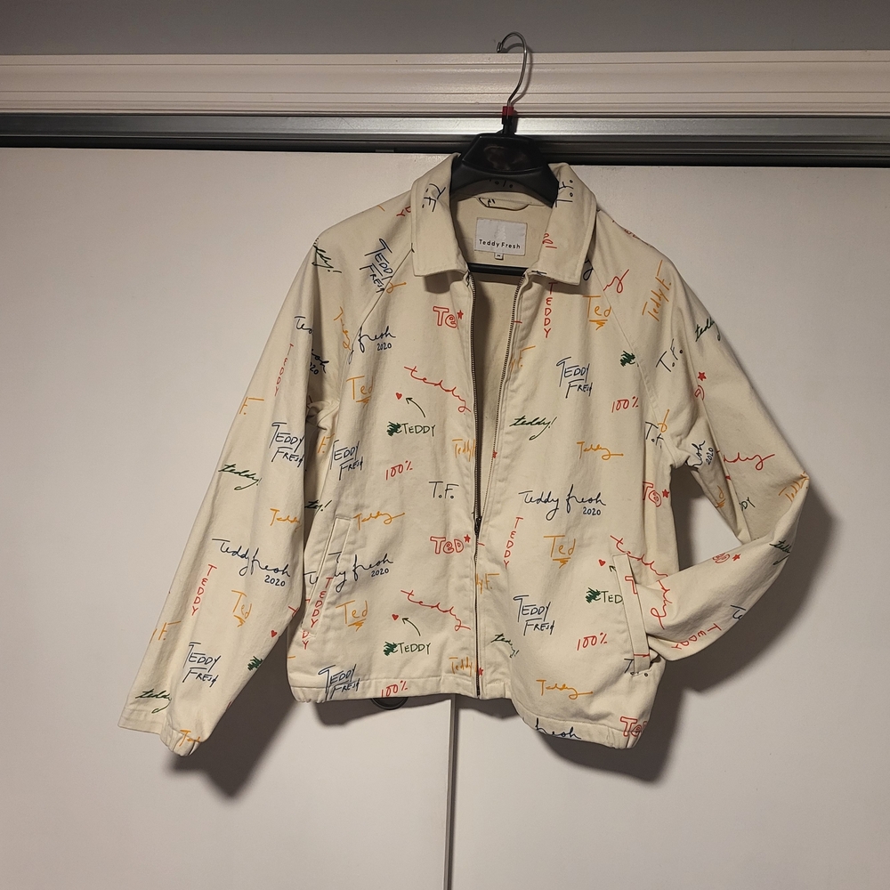 Teddy Fresh Cream Jacket with Multicolor Print